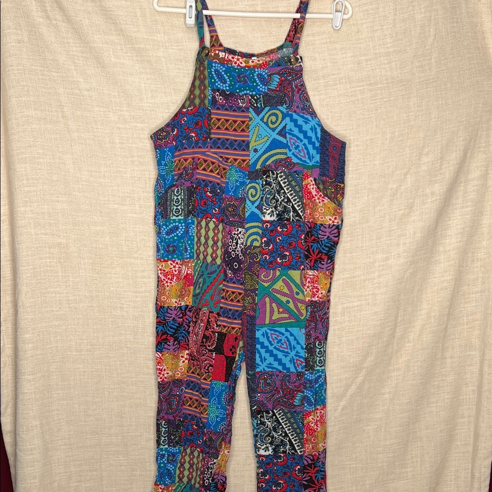 Colorful Patchwork Overalls Jumpsuit - image 1